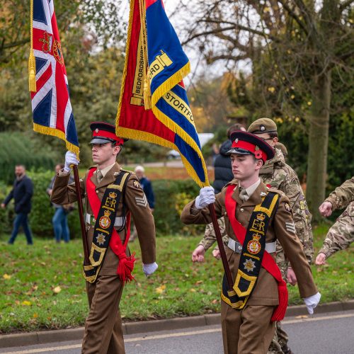 2021 President's Certificate awardees Staff Cadet Gaby and Cadet Sergeant Oliver from Bedfordshire and Hertfordshire ACF stepped in to provide privacy when an RBL Standard Bearer had a medical emergency.